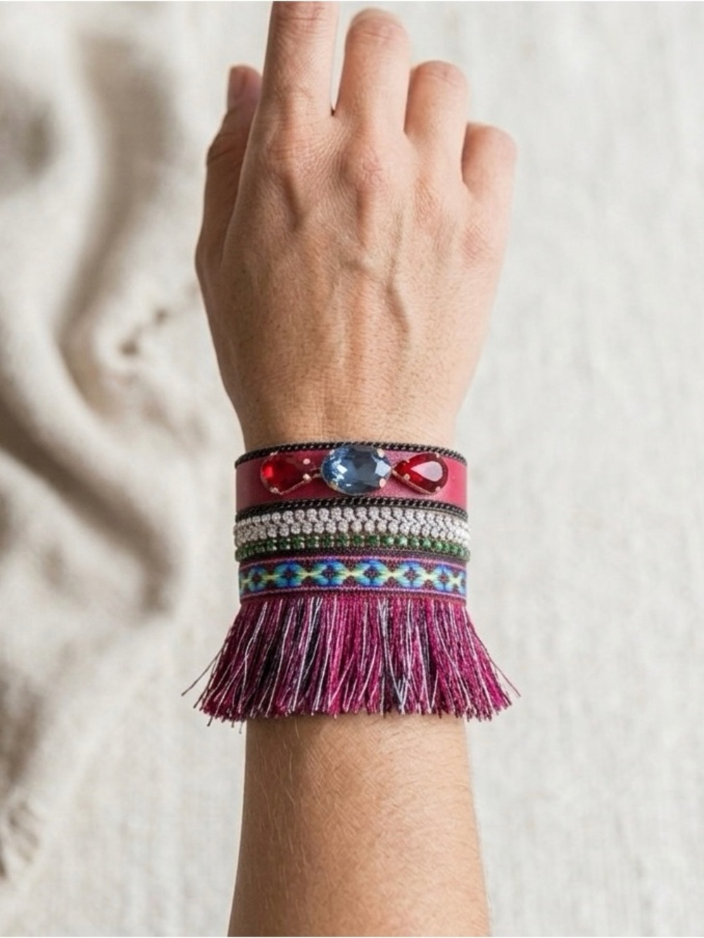 Laura Janelle RGLB Maroon Leather Gemstone Cuff Bracelet 7" - NWT, Boho Bracelet